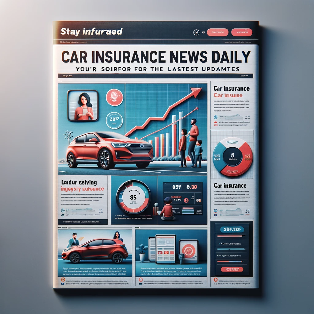 A digital newspaper front page titled "Stay Informed with Car Insurance News Daily: Your Source for the Latest Updates!", featuring articles and images about car insurance.